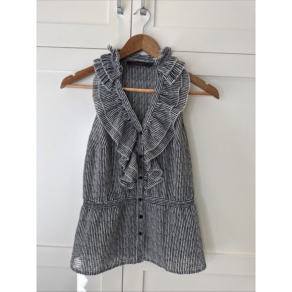 The Limited Ruffle Sleeveless Blouse Top Black & White Stripe XS - Picture 1 of 10